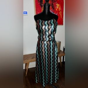 Turq & Choc sequin waisted midi slightly a-line dress.